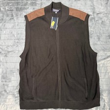 Roundtree  Yorke Mens 3XB Brown Full Zip Sweater Vest Faux Suede Patches