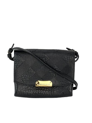 Burberry Signature Grain Leather Check Embossed Langley Black Crossbody