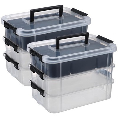 2 Pack Stackable Storage Bins with Lids - 3-Tier Organizers for Office & School