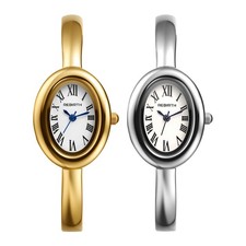 Women's Oval Dial Roman Numerals Bangle Watch Analog Quartz Wristwatch