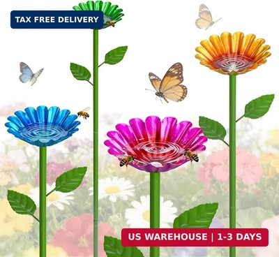 Mellbree Bee Watering Station, 4-Pack Metal Flower Bee Bath for Garden - Attract
