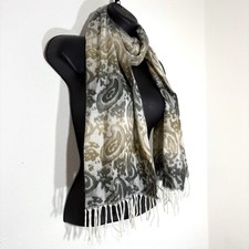 100 Cashmere Scarf Paisley Print Made in Scotland Luxury Soft Warm Neutral