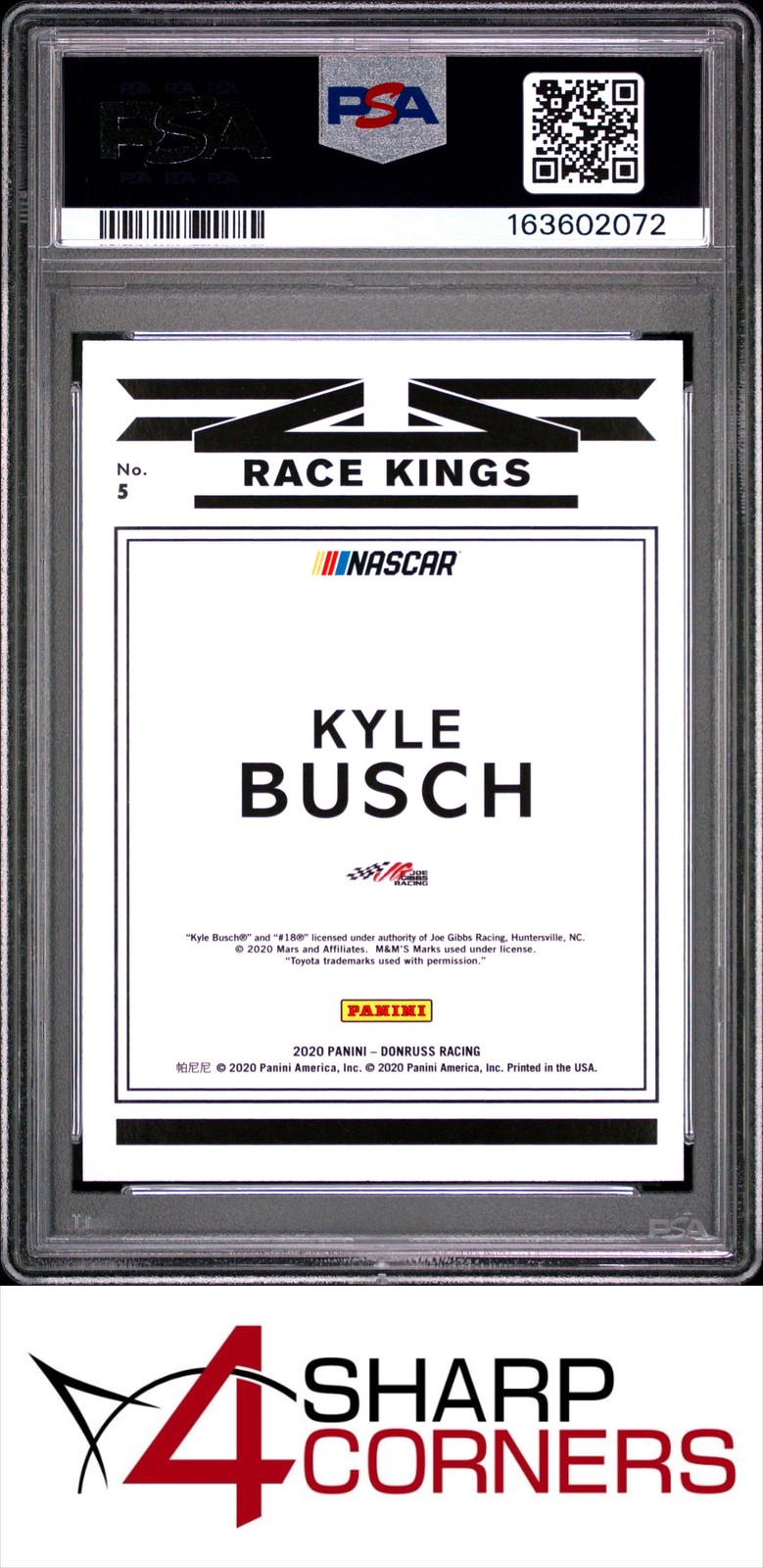 2020 PANINI DONRUSS RACING BLACK NUMBERS #5 KYLE BUSCH #/18 POP 2 PSA 10 view 2
