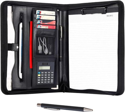 Leather Portfolio Professional Business Padfolio with Zipper Interview Resume