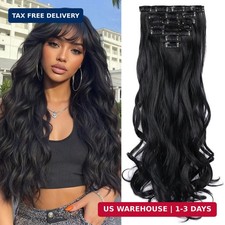 Clip in Hair Extensions Wavy Clip in Black Hair Extensions Daily Use 22Inch
