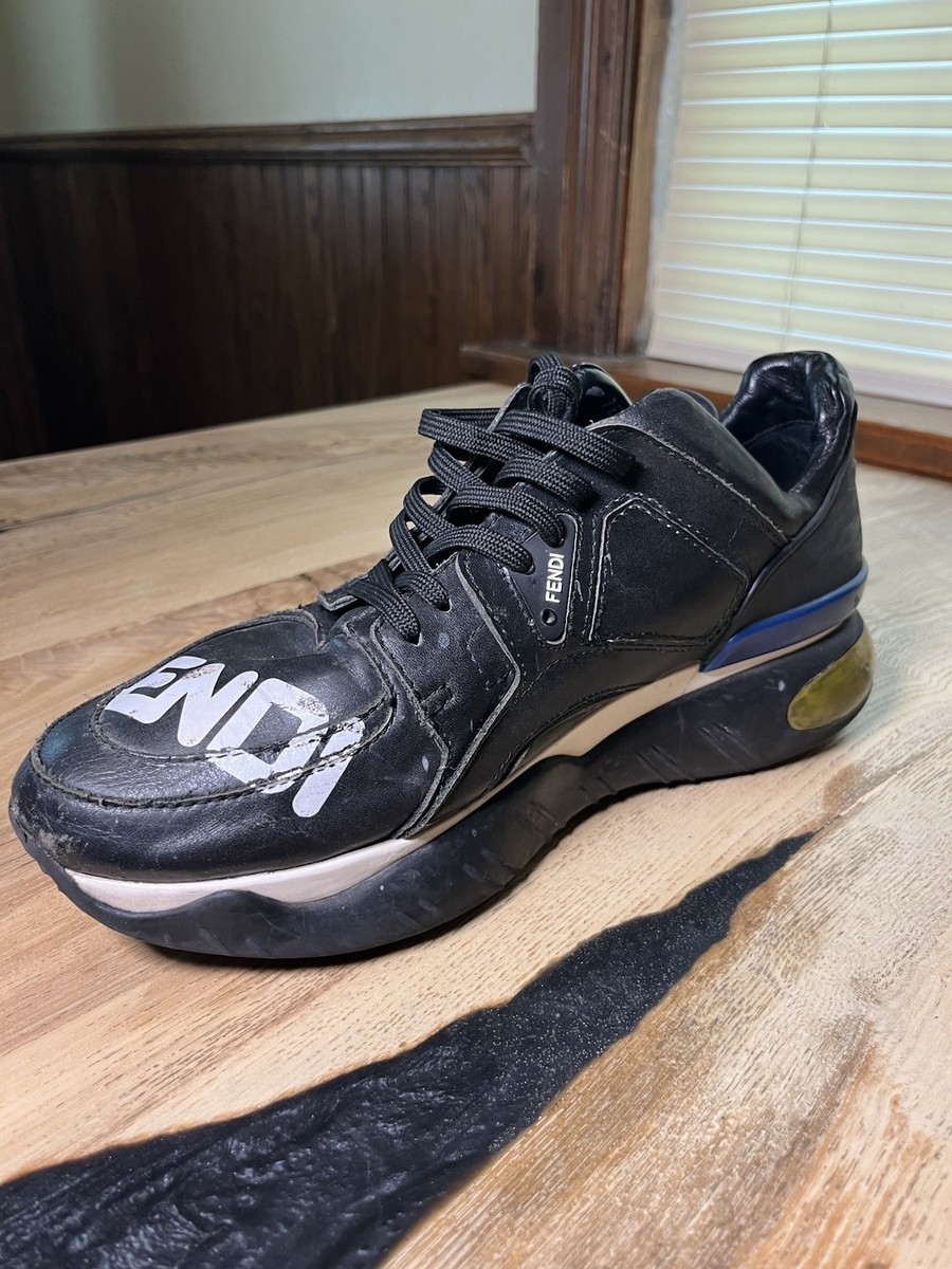 Fendi x fila Black Leather Logo Sneakers Chunky Trainer Shoes 7E