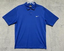 Nike Dri Fit Active Polo Shirt Mens Medium Royal Blue White Swoosh Short Sleeve