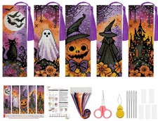 14CT Halloween Stamped Cross Stitch Bookmark Kit for Beginner Adults Crafts ...