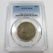 1863 P PCGS XF45 - Silver Seated Liberty Half Dollar Coin #59115A