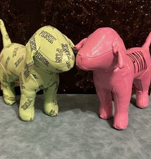 Victoria's Secret Pink Plush Dogs Shiny Pink Neon Green Set of 2