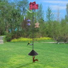 Black Bird Feeder Pole Floor-mounted 4-Hooks for Gardens/Backyards/Courtyards