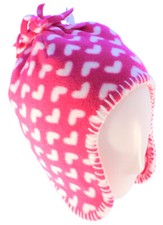 Baby Girls JOHN LEWIS Fleece HAT Ear Flaps PINK HEARTS Trapper  6-12 12-24 Mths