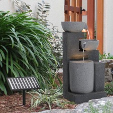 71cm Large Barrel Solar Water Feature Garden LED Self Contained Fountain Statues