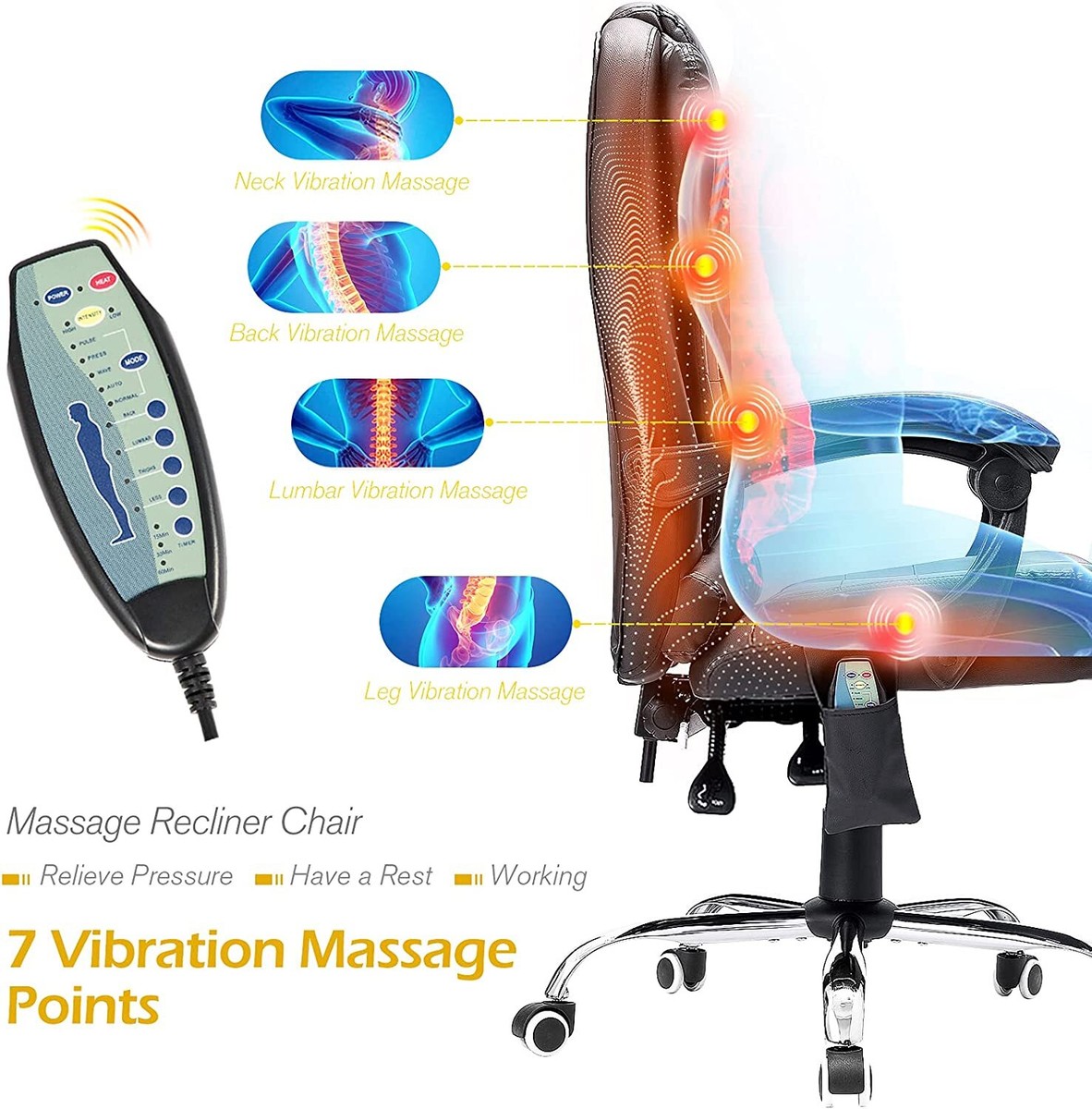 Heated Executive Office Chair W/Massage Desk Chair Leather Computre Chair  Black