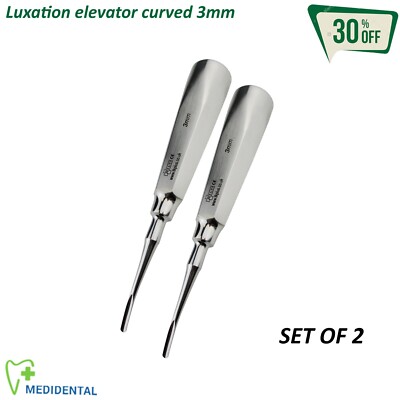 Luxierender Wurzelaufzug gebogen 3 mm Oralchirurgie Zahnlockerung 2er Set