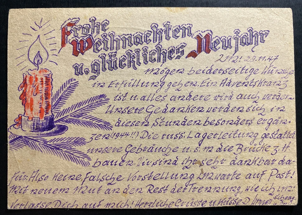 1947 German Prisoner Of War Camp 7306 In Russia Xmas Art Postcard Cover - Image 2 of 3