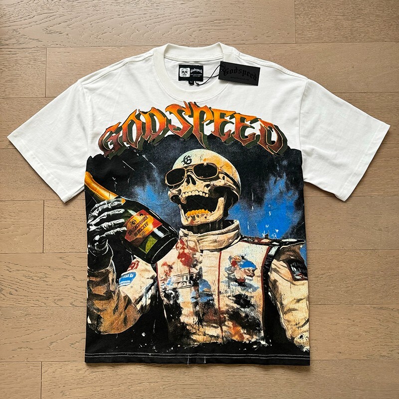 Godspeed スカル ブラックTシャツ NEW Godspeed Rock Skeleton Tee Washed Mens Short sleeved T
