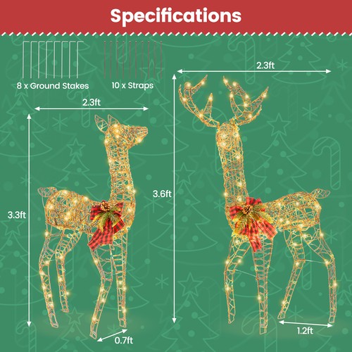 3-Piece Reindeer Family Set w/LED Lights Christmas Deer Weather-resistant - 第 3/10 張圖片