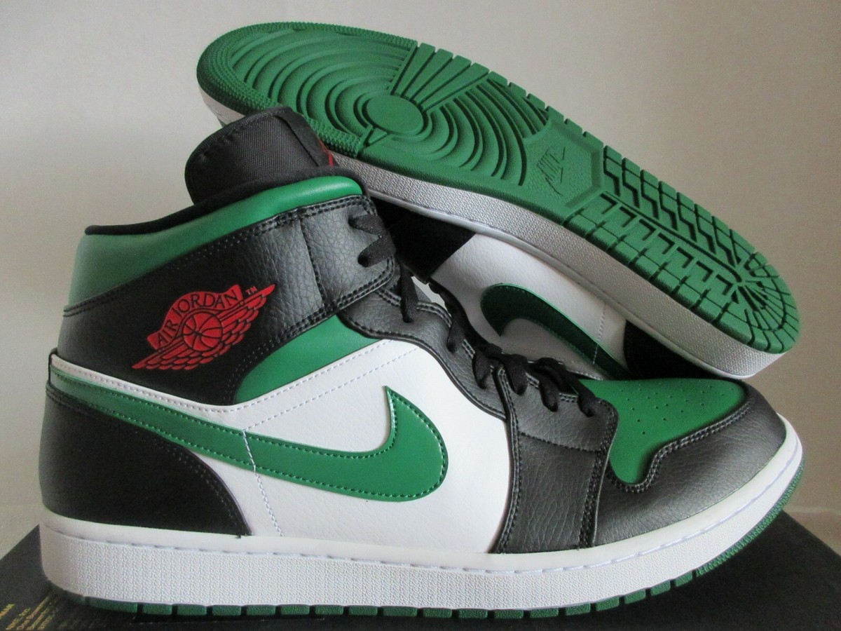 NIKE AIR JORDAN 1 MID BLACK-PINE GREEN-WHITE-GYM RED SZ 18 NIKE AIR JORDAN 1 MID BLACK-PINE GREEN-WHITE-GYM RED SZ 18