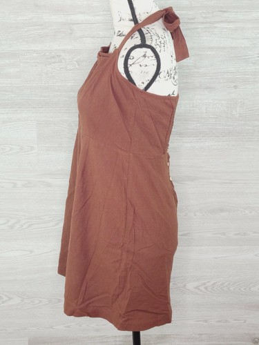 Kendall & Kylie PacSun Women's Brown Button Back Halter Linen Shift Dress New - Picture 6 of 7