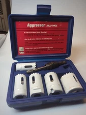 BLU MOL ~ 6 piece Aggressor Six Piece Hole Saw Set ~ Blu-Mol Bi-Metal With Case