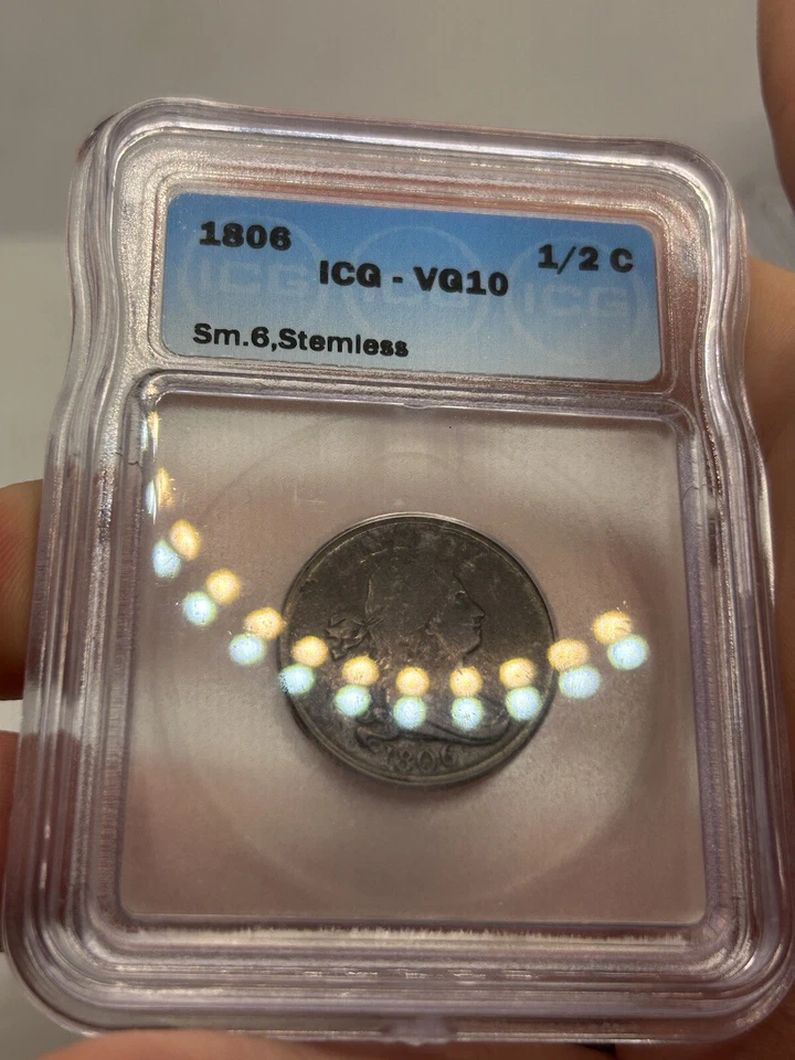 1806 Draped Bust Half Cent 1/2 Small 6 Stemless Older ICG VG-10 Old Copper*** - Image 2 of 4