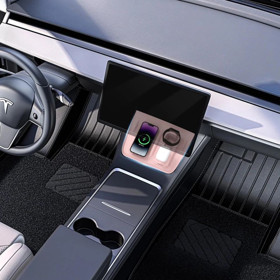 Alfombrilla de silicona de carga inalámbrica Fannasi 3 en 1 para Tesla modelo 3/Y (2021-2023)-rosa Foto 3 de 4