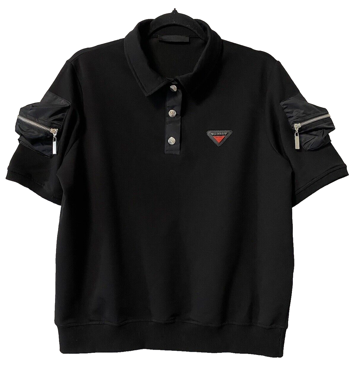 PRADA WOMENS CLASSIC LOGO POLO T-SHIRT VINTAGE ZIP POCKETS PRADA WOMENS CLASSIC LOGO POLO T-SHIRT VINTAGE ZIP POCKETS