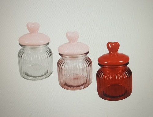 Valentine's Pink, Red or Clear Heart Ceramic Jar w/Lid 6.5”, Free Shipping!