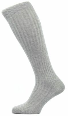 Pantherella Mens Danvers Rib Over the Calf Cotton Lisle Socks - Mid Grey Mix