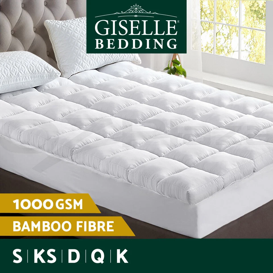 Giselle Bedding Bamboo Fibre Pillowtop Mattress Topper 1000GSM Cover All Size