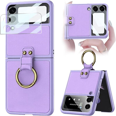 Lila Hülle für Samsung Galaxy Z Flip 4 5G Slim PU Leder Hartschale Dünn Cover