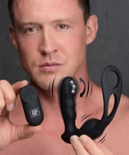 Alpha Pro P-Strap Milker Vibrating Prostate Plug w/ Milking Bead Cock Ball Ring