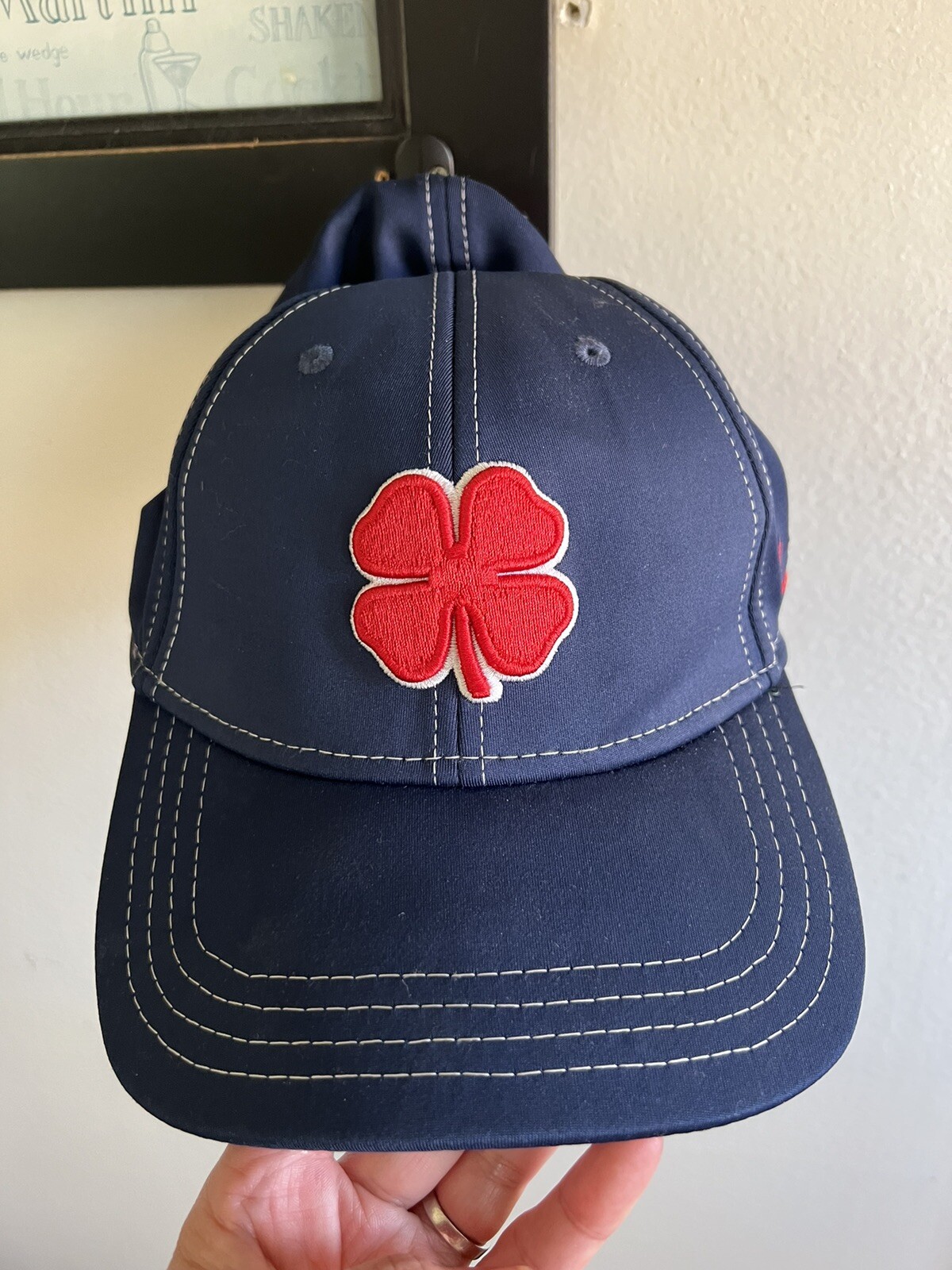 Black Clover Golf Hat Premium Navy Blue Red clover Live Lucky L/XL