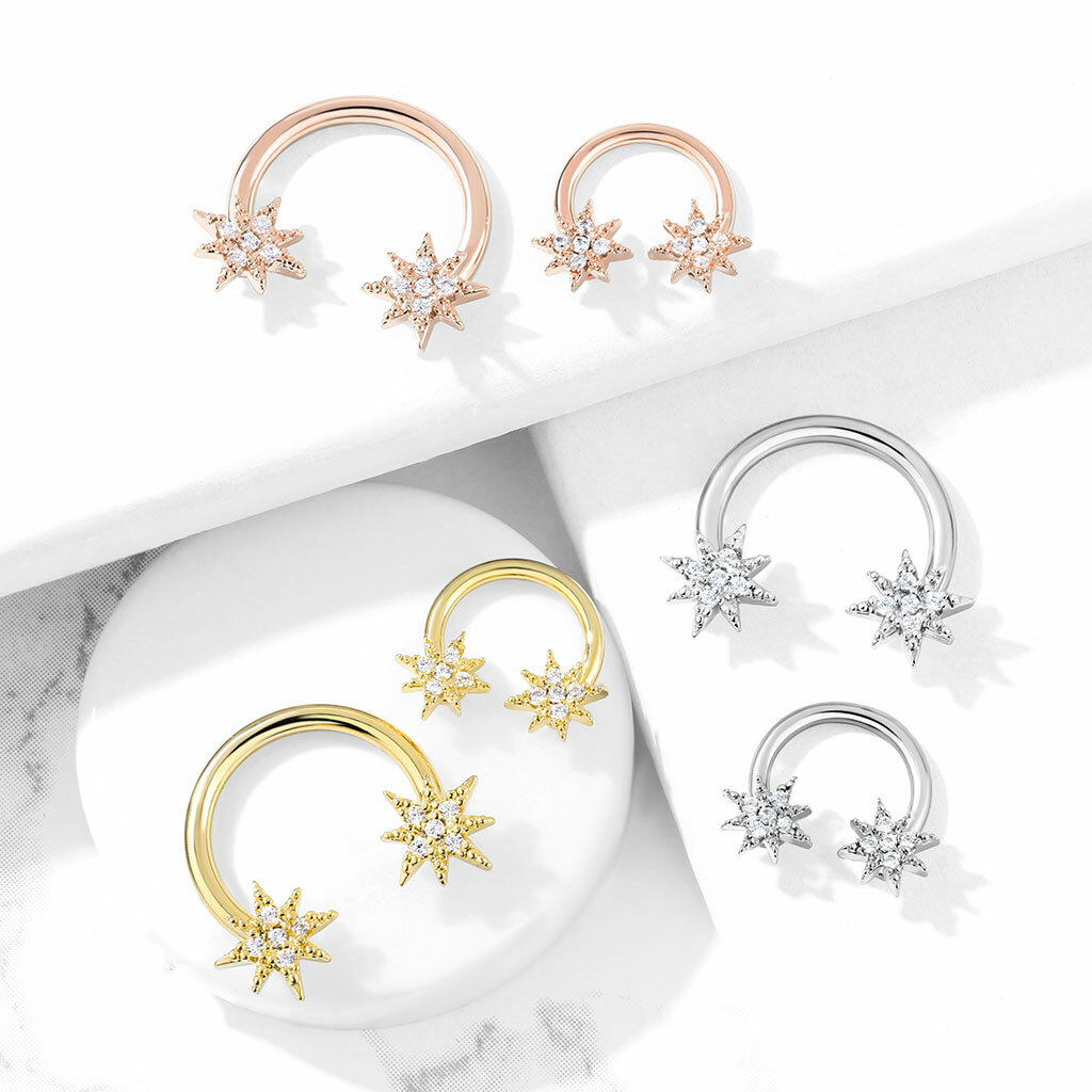 316L Surgical Steel White CZ Pave Starburst Belly Ring 316L Surgical Steel White CZ Pave Starburst Belly Ring