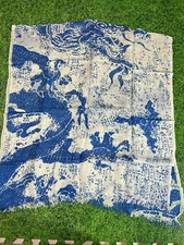 Shanghai Tang Linen Rayon Scarf  Blue White Pattern Dragon Logo