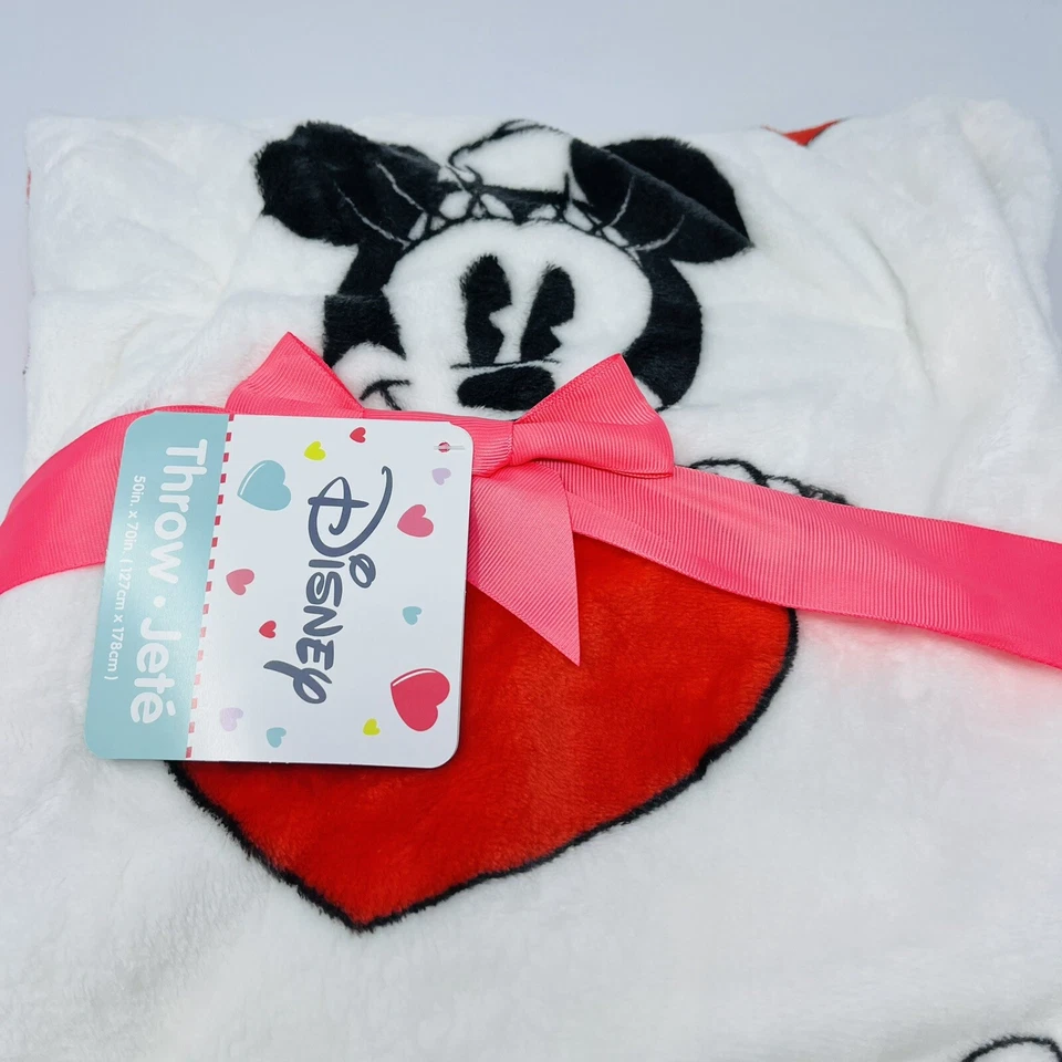 Disney Mickey Mouse Manta 50”x70” Día de San Valentín Grande Corazón Rojo Blanco NUEVO Foto 3 de 4