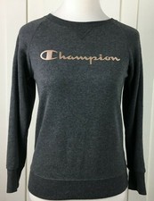 CHAMPION Sweatshirt Youth Size LARGE Crew Neck Long Sleeve Gray Gold LOGO
