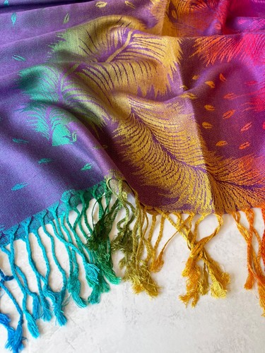 Large Multi Colour Leaf Paisley Print Pashmina Shawl Scarf Wrap Bright Rainbow - Picture 157 of 1,026
