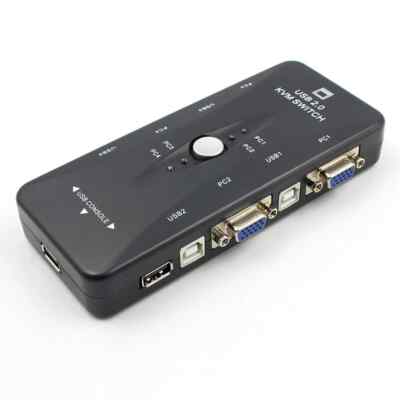 4 Ports USB 2.0 KVM Switch Mouse/Keyboard/Printer/VGA Video Monitor 1920x1440 3