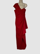  695 La Femme Women's Red One-Shoulder Draped Stretch Crepe Gown Dress Size 8