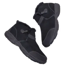 $109 EASY SPIRIT 11 Boots Endura Ankle Black Suede Faux Fur Cold Weather