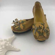 SOCOFY Genuine Leather Handmade Flower Loafers Soft Flat Casual Shoes Yellow 8M