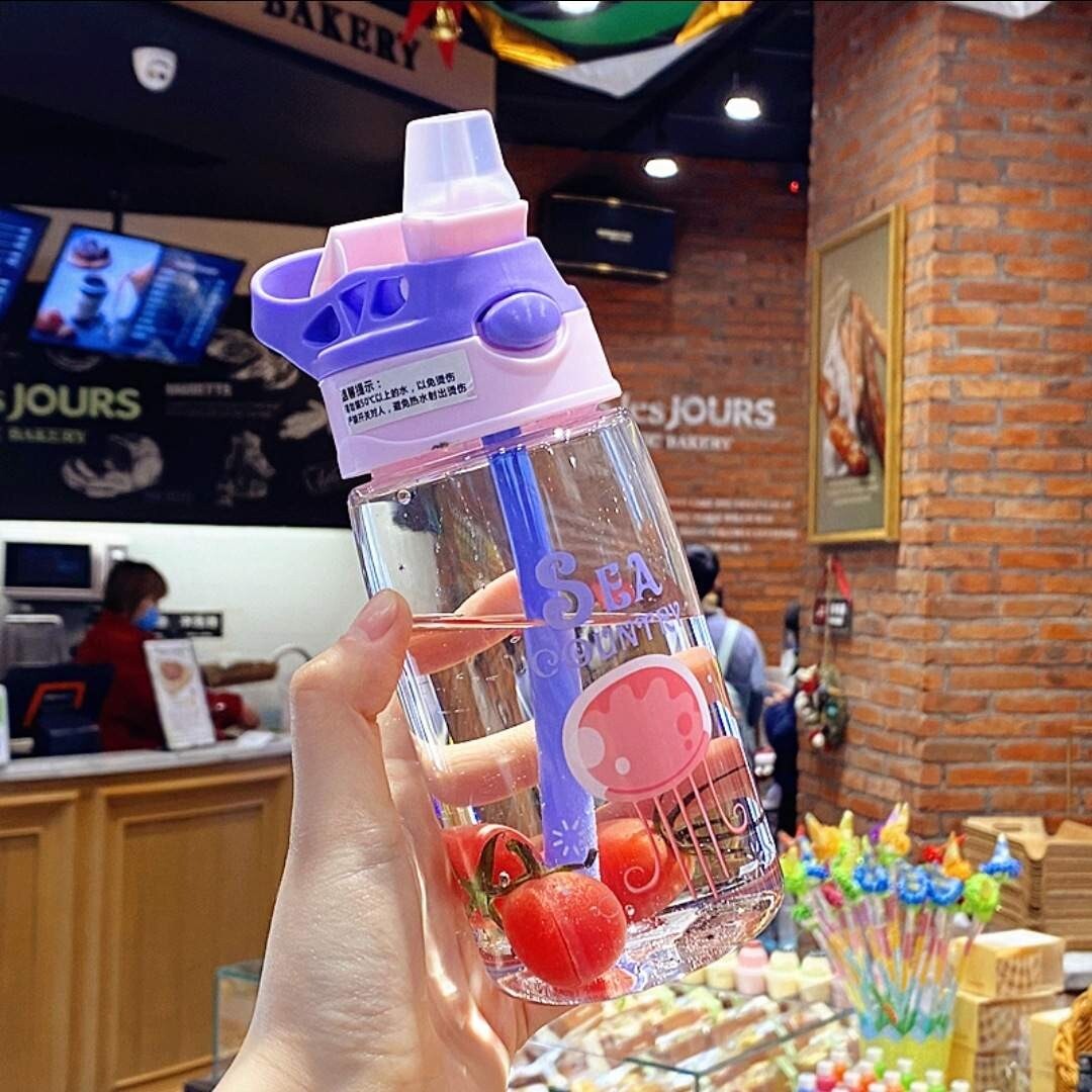 (Pack of 4) Kids Water Bottle, 16oz with Straw, ideal for 4chool, Outing& Hiking