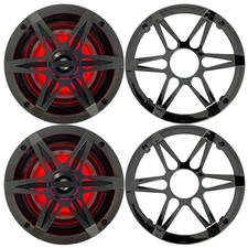 2x Enrock EM265RGB 6.5" 120W Marine 2-Way LED Speakers, Chrome/Charcoal Grilles