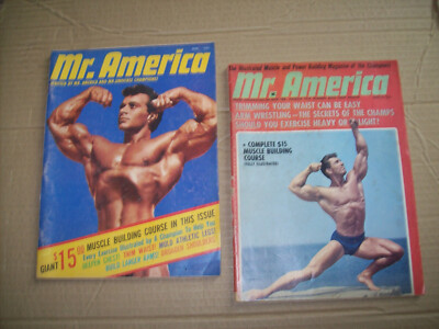 2 vtg MR. AMERICA 1965/67 Weider BODYBUILDING Fitness LARRY SCOTT Freddy Ortiz