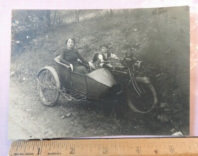 Orig WWI Motorcycle with Sidecar 4x5