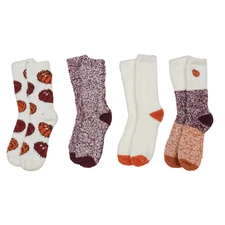 Born Fuzzy Autumn Pumpkin Long Crew Cozy Socks 4 Pairs Multicolored Size 4-10