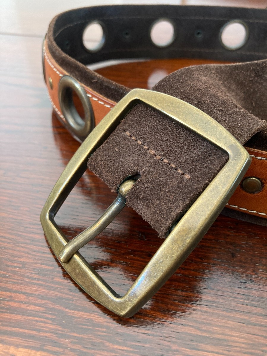 Dora Italian Dark Brown/Tan Wide Leather Belt - Size M/L  display picture 2