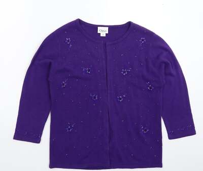 Opus Damen-Cardigan lila Rundhalsausschnitt Acryl Cardigan Pullover Größe M